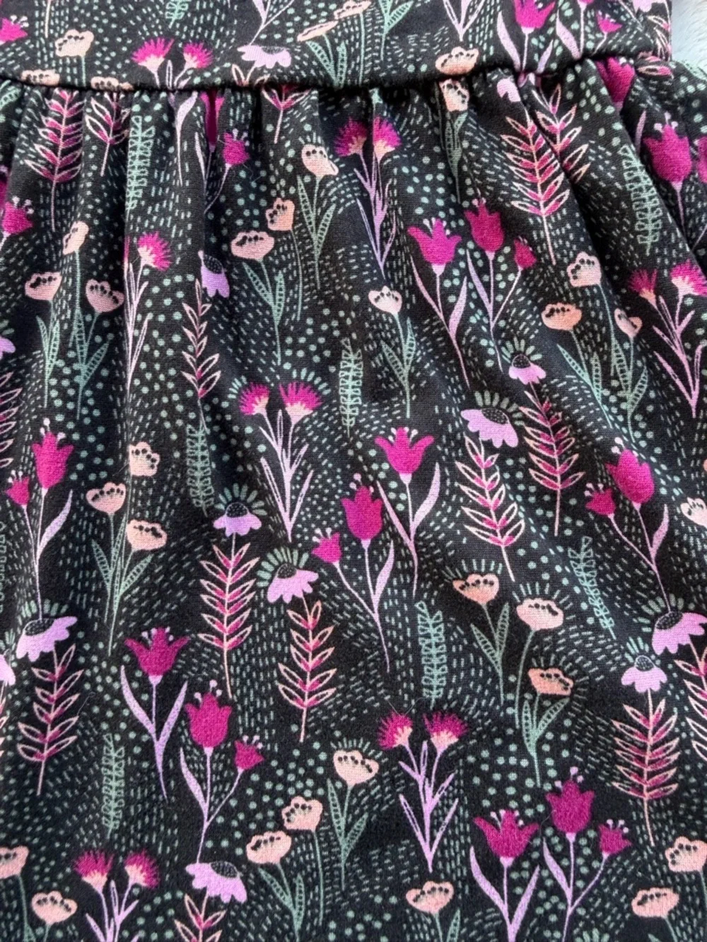 Girls' Black Floral Long-Sleeve Casual Dress with Pink Accents Size 3T
